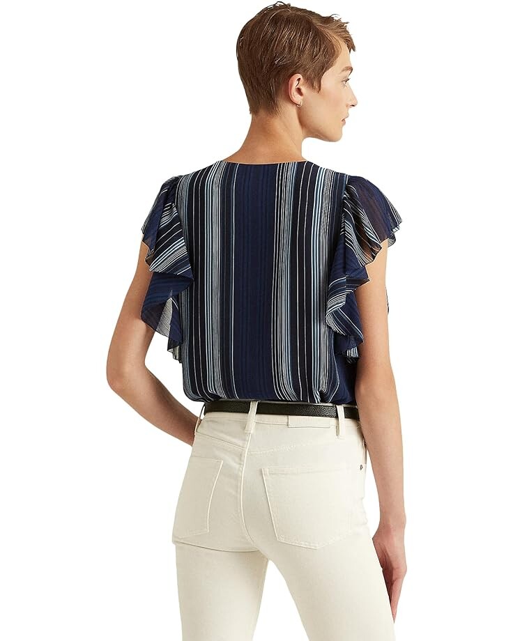 

Рубашка LAUREN Ralph Lauren Striped Crinkle Georgette Shirt, цвет Navy/Blue