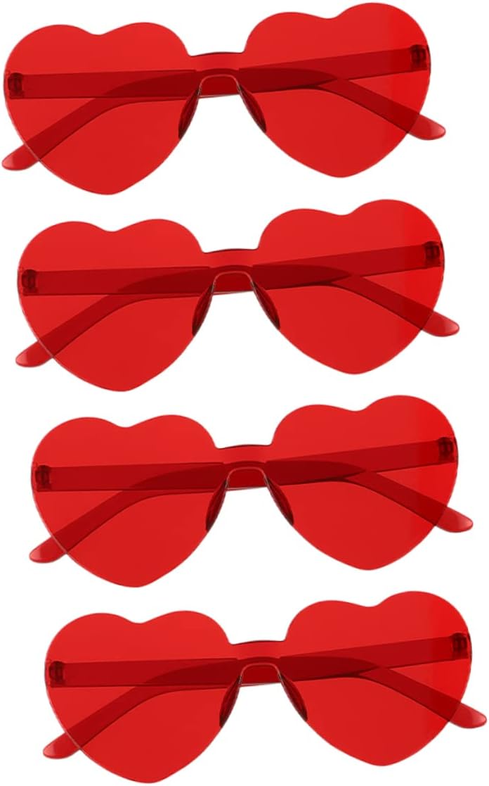 

4 пары солнцезащитных очков в форме сердца без оправы для пляжа и активного отдыха на природе, для путешествий, шопинга и вечеринок. Стильные прозрачные очки желейного цвета LALADEFIEE