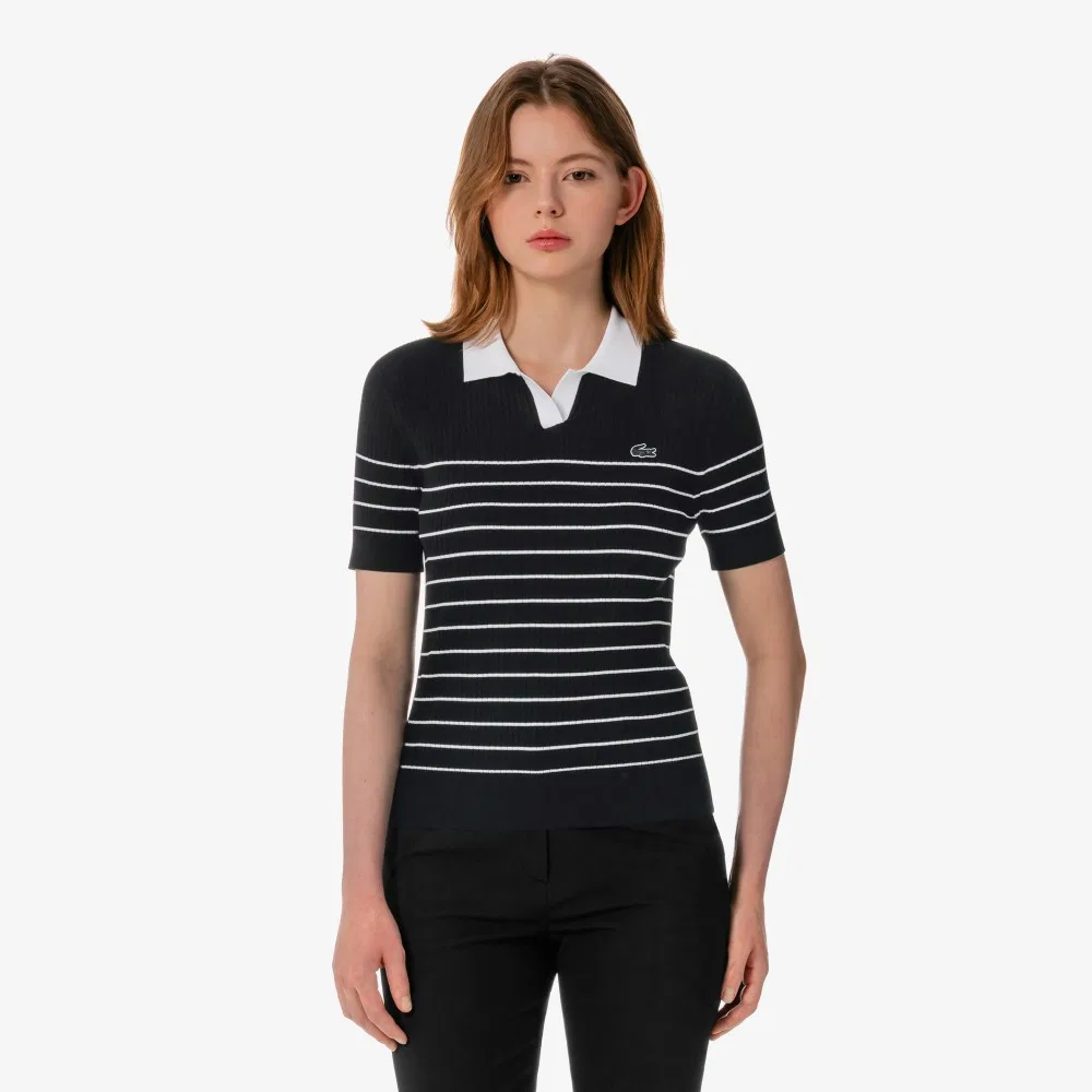 Свитер-поло Lacoste в полоску, женский, черный