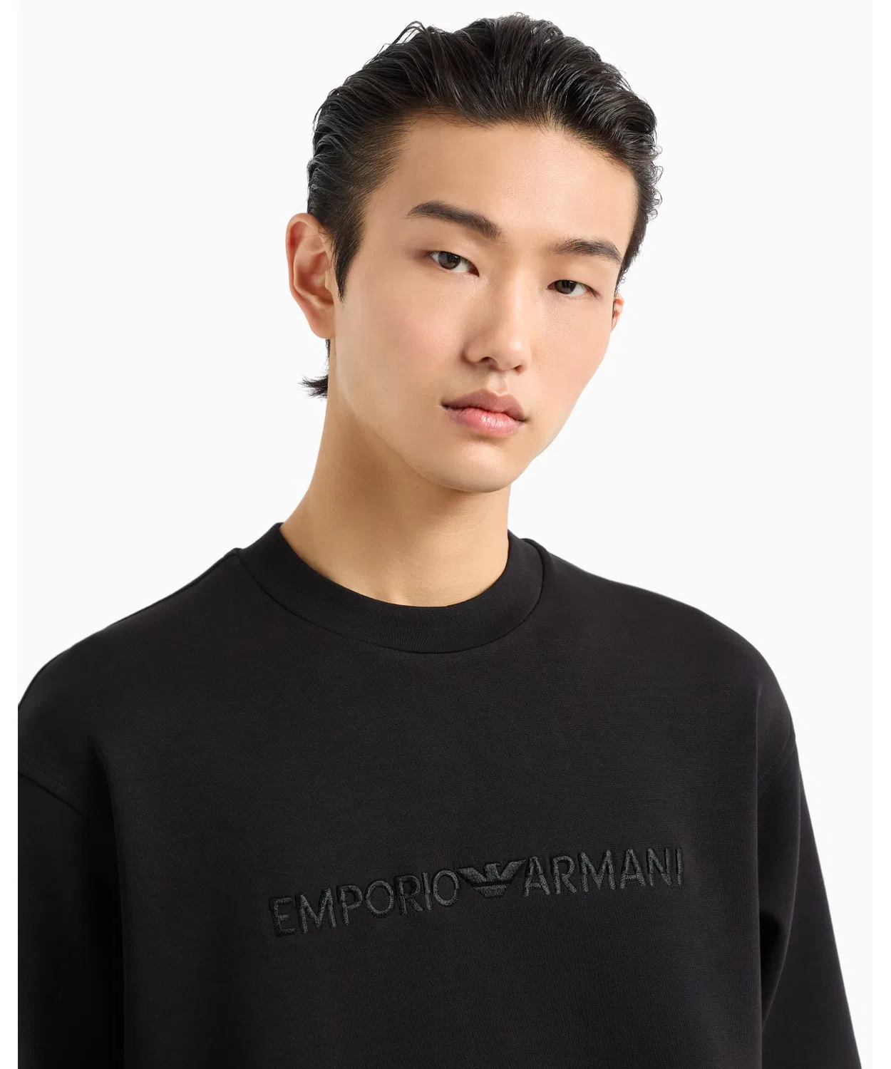 Свитшот Emporio Armani с рельефной вышивкой логотипа, черный