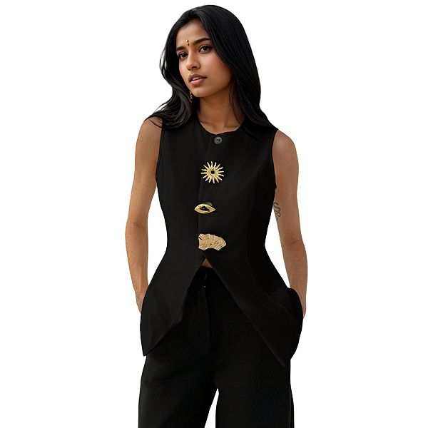 

Женский элегантный британский жилет без рукавов для офиса и повседневных образов Joyjoy, Black