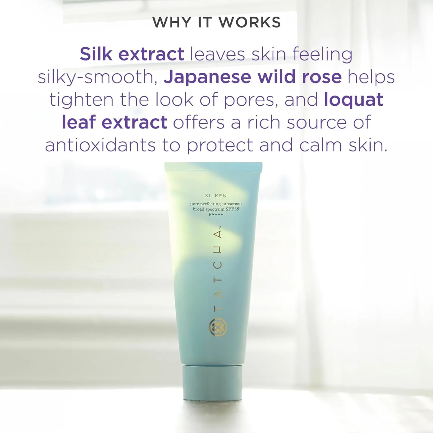 Солнцезащитный крем Tatcha Silken Pore Perfecting Sunscreen SPF 35 | Легкий солнцезащитный крем с матирующим финишем и защитой от UVA/UVB-лучей, 60 мл | 2 унции — фото 3
