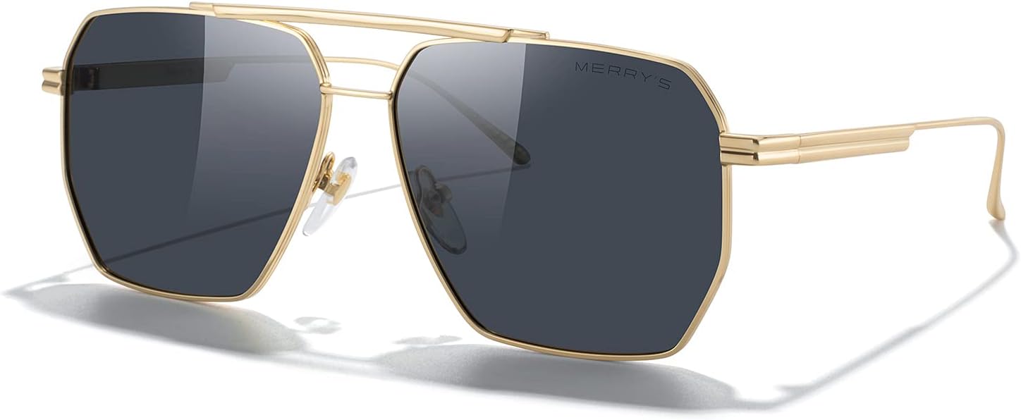 

Большие поляризованные квадратные солнцезащитные очки MERRY для женщин и мужчин, винтажные ретро-очки, защита от УФ-излучения UV400, классические большие металлические солнцезащитные очки MERRY'S, Gold Frame/Black Lens