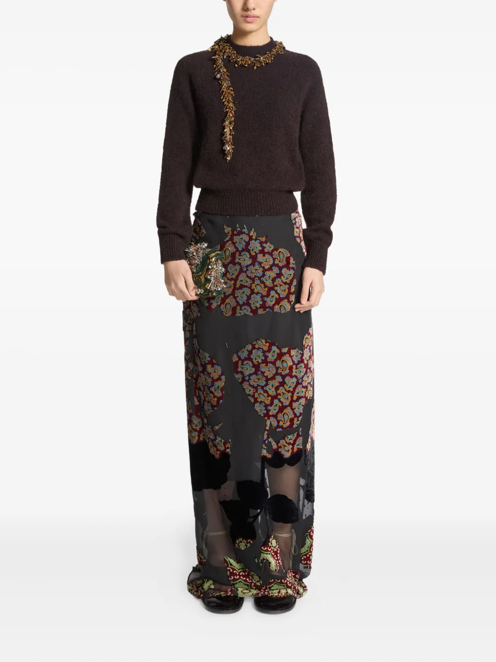 Юбка с оборками и цветочным принтом Dries Van Noten, черный — фото 2