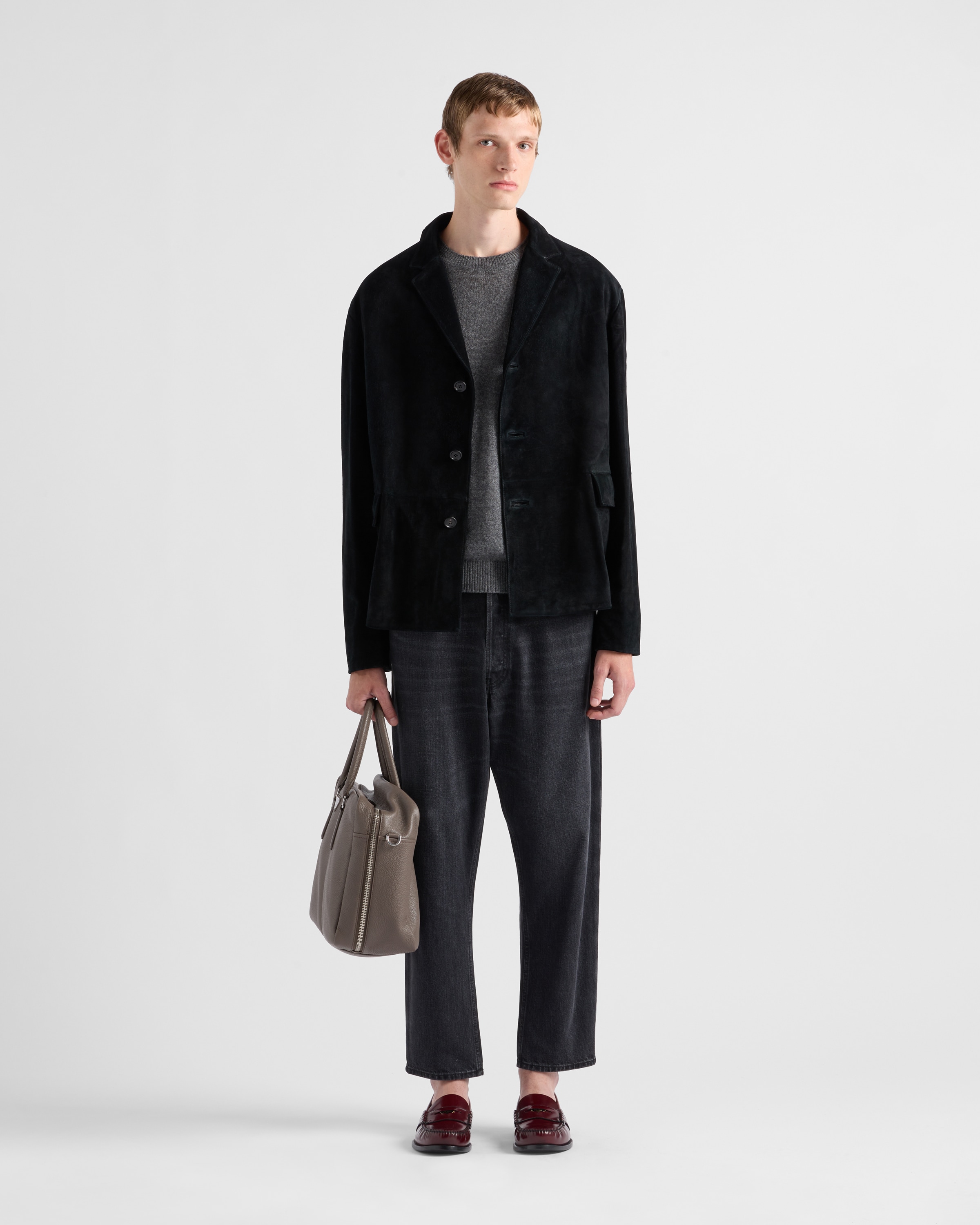 Замшевая куртка из телячьей кожи Prada, черный — фото 2