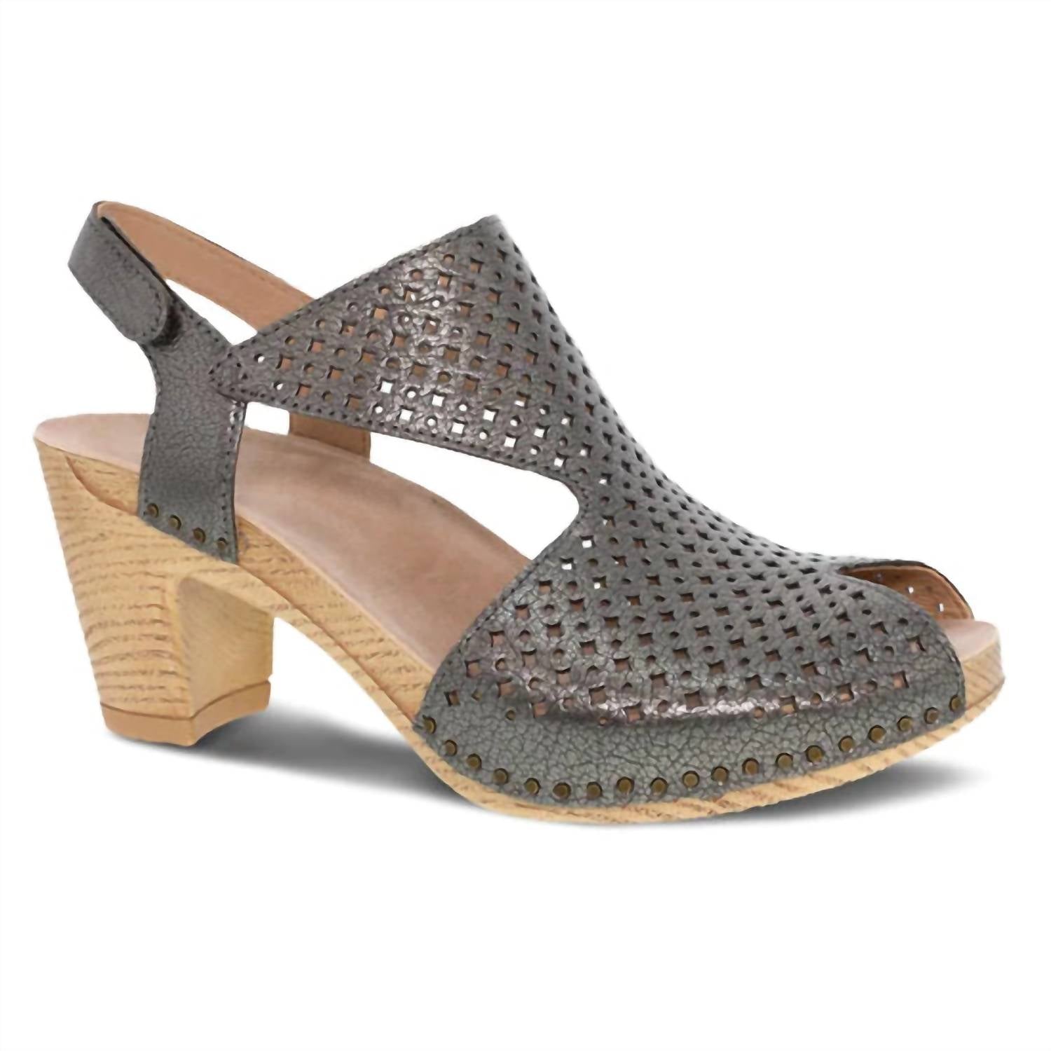 Женские серые мюли с открытым носком на каблуке Dansko, Gunmetal