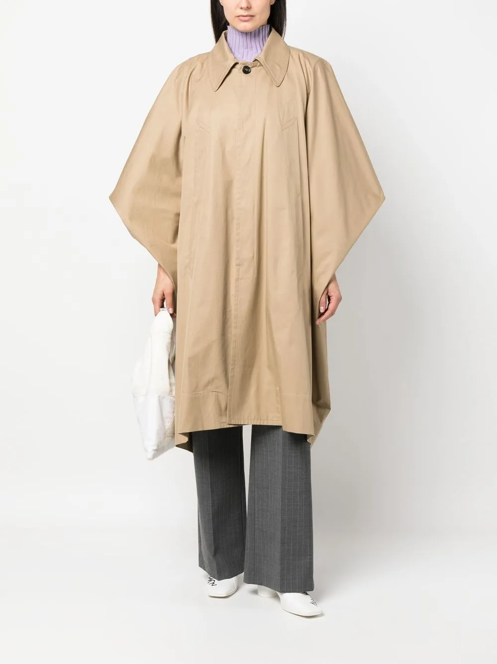 Однобортный тренч MM6 Maison Margiela, нейтральный — фото 2