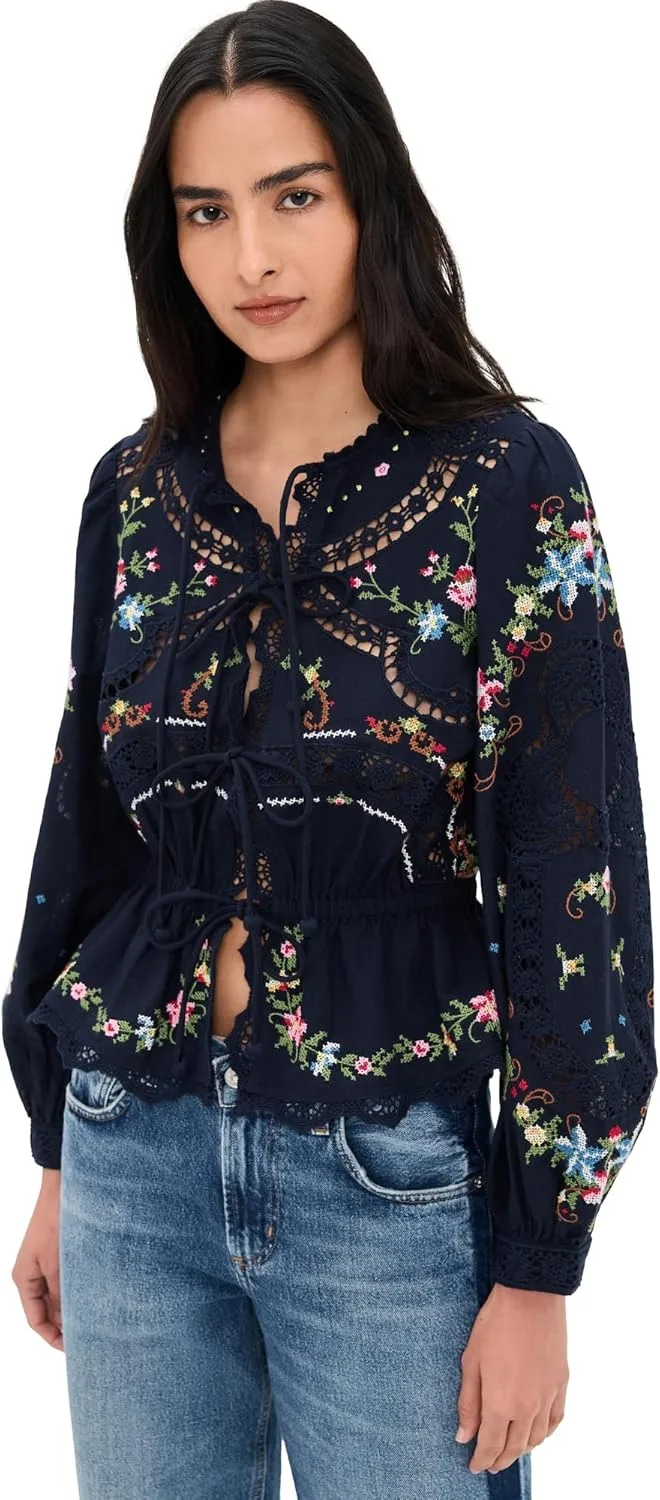 

Женский топ Sea с вышивкой и завязкой спереди