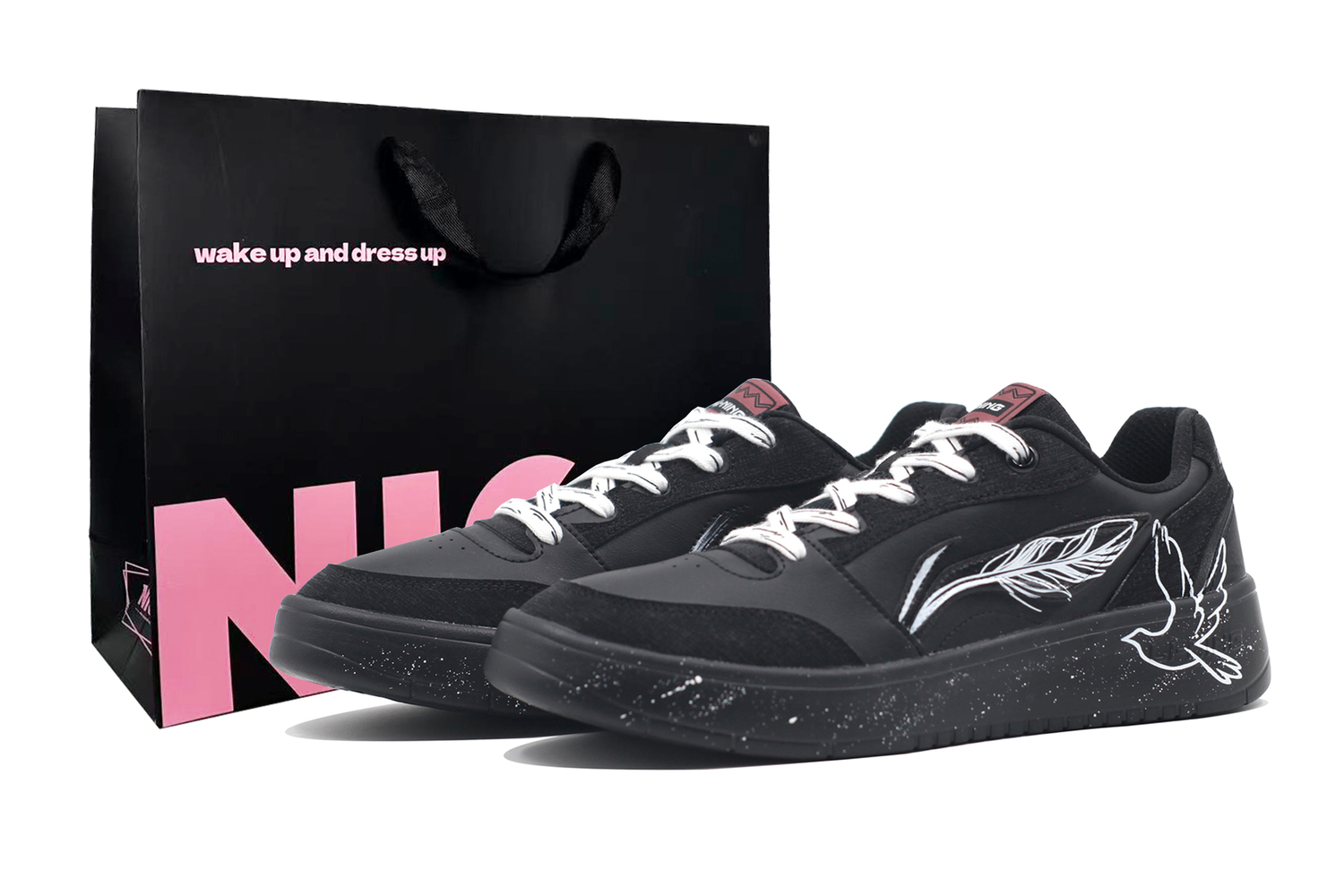 

Мужские скейтбордные кроссовки LiNing Yuanbao V3 с износостойкой амортизацией и низким верхом., черный белый