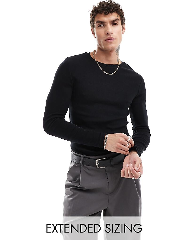

Черная футболка в рубчик с длинными рукавами ASOS DESIGN Essential