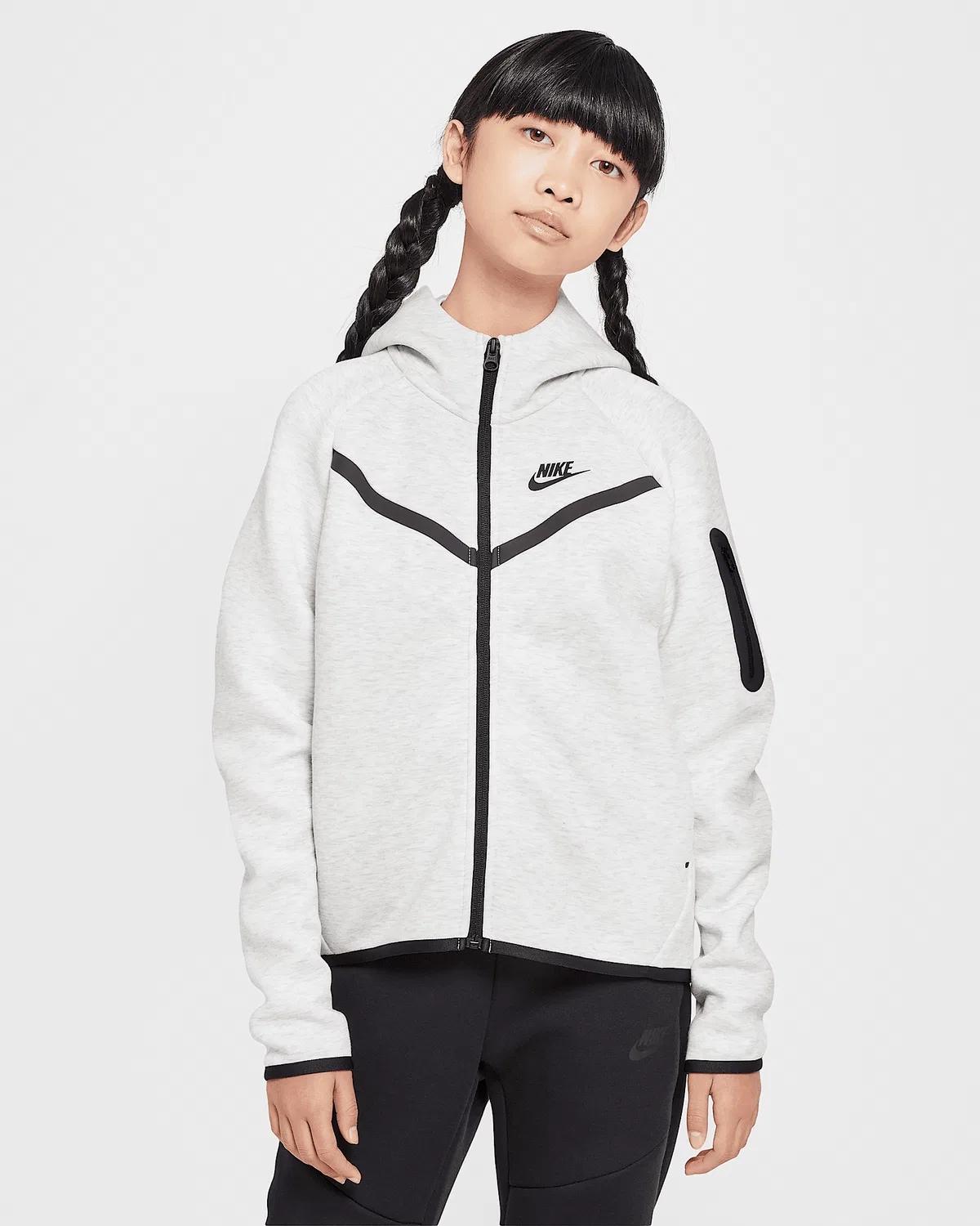 Детская худи на молнии Nike Sportswear Tech Fleece, Light Grey/Heather/Black/Black