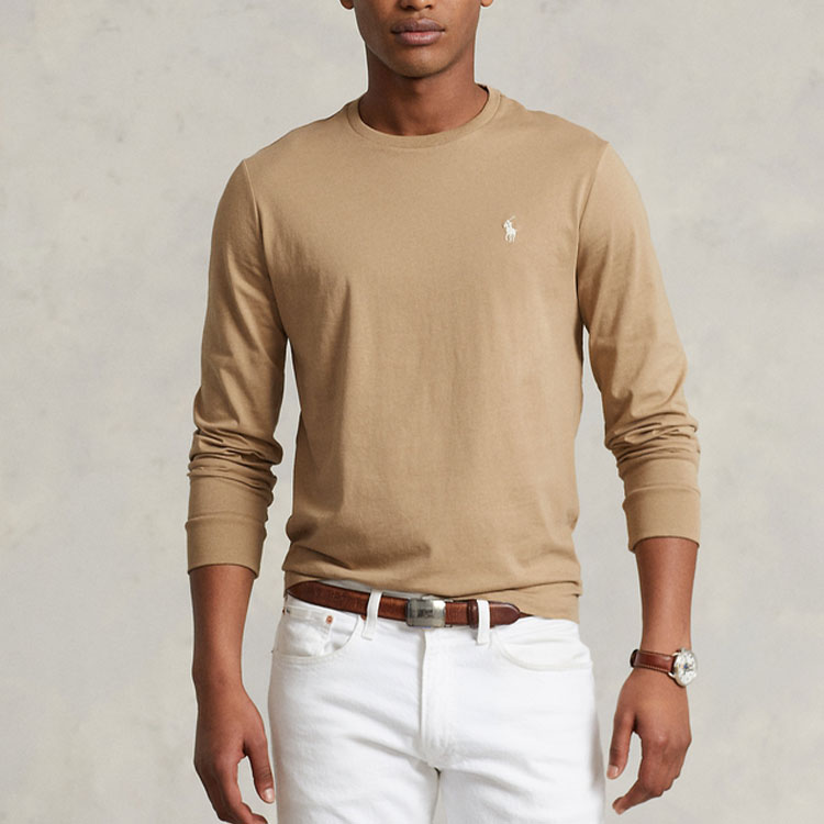 Polo Ralph Lauren Мужская футболка, коричневая, с круглым вырезом, умеренно прямой крой — фото 4