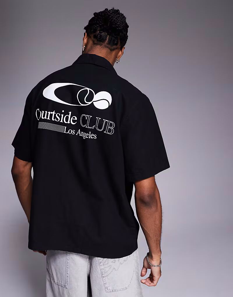 

Свободная рубашка Revere с принтом на спине черного цвета Asos Design