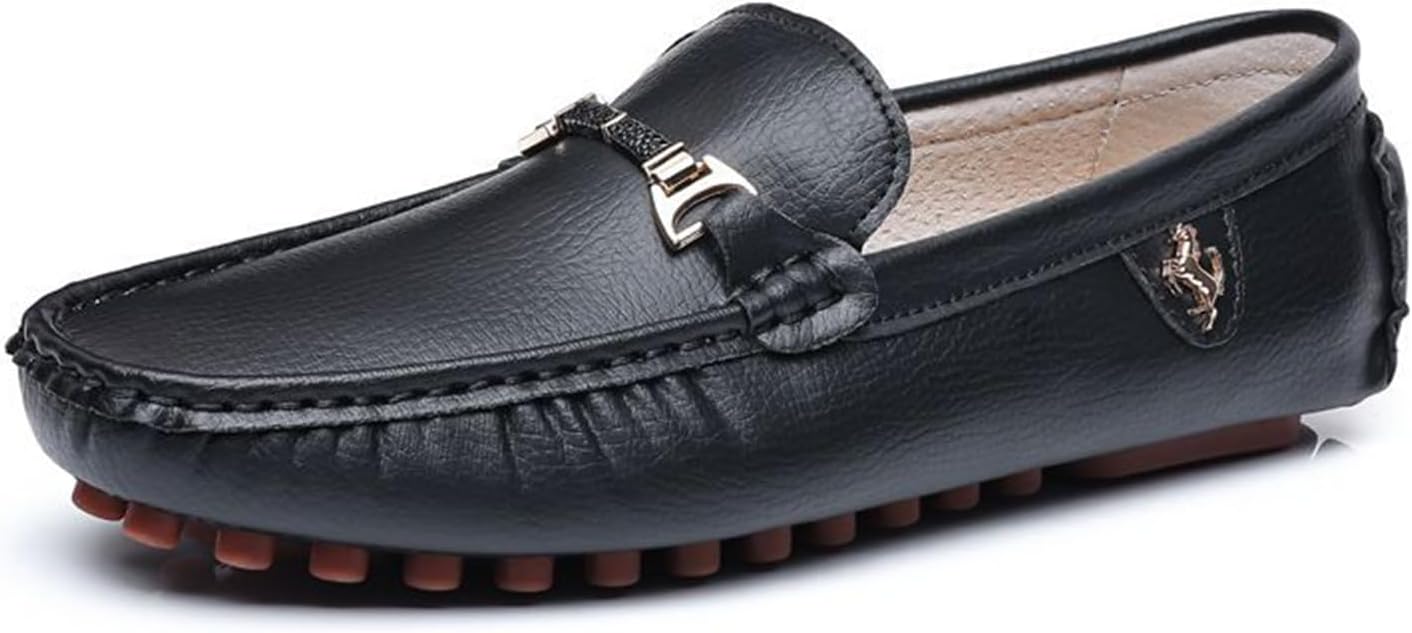 

Мужские кожаные пенни-лоферы, модные слипоны, мокасины с металлической пряжкой, закругленный носок, для бизнес-кэжуал, удобные плоские прогулочные туфли Dacnakby, черный