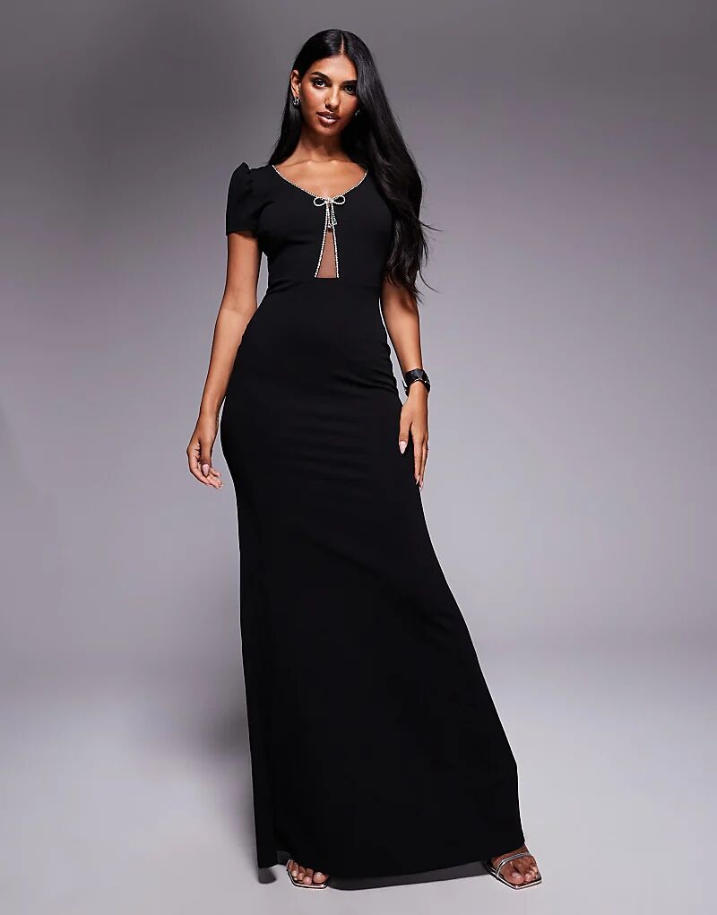 

Платье Goddiva Diamante макси из крепа с бантом, черное, из ткани в стиле «скуба»