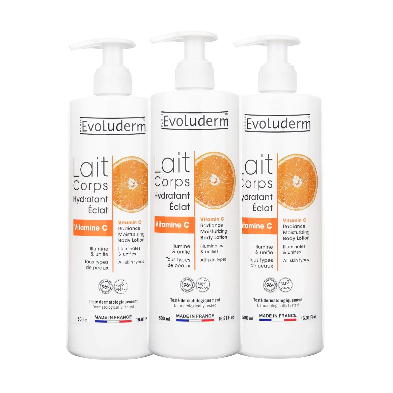 Увлажняющее молочко для тела с витамином C «Shiny Vitamin C» от EVOLUDERM, 3 x 500 мл Evoluderm