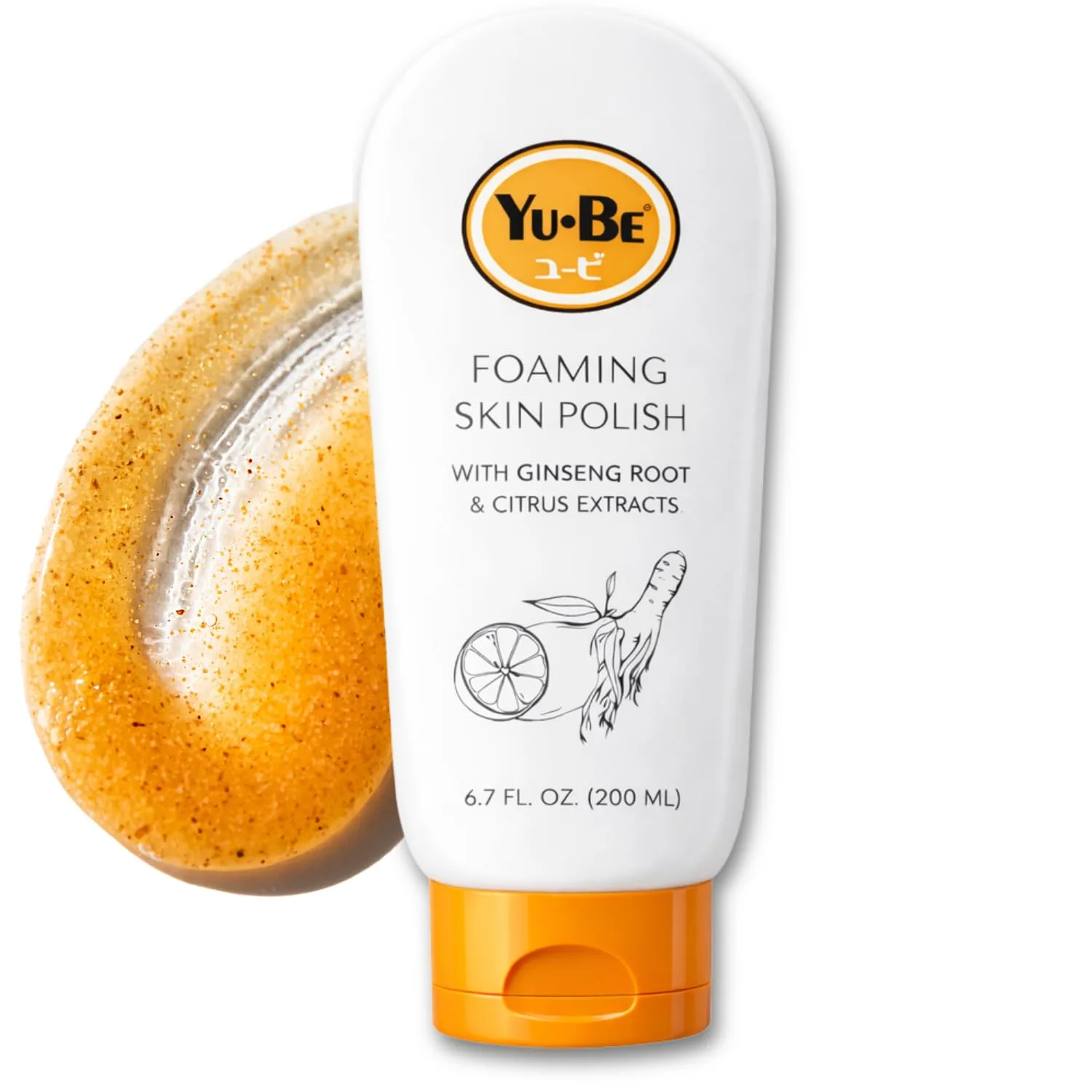 Yu-Be Foaming Skin Polish - скраб для лица и тела с нежными фруктовыми AHA, полировкой из скорлупы грецкого ореха и цитрусовым ароматом, для чувствительной кожи - 200 мл, green