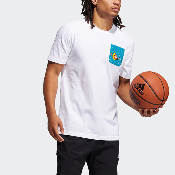 Футболка lil stripe pckt printing basketball sports round neck short sleeve white Adidas, белый — фото 2