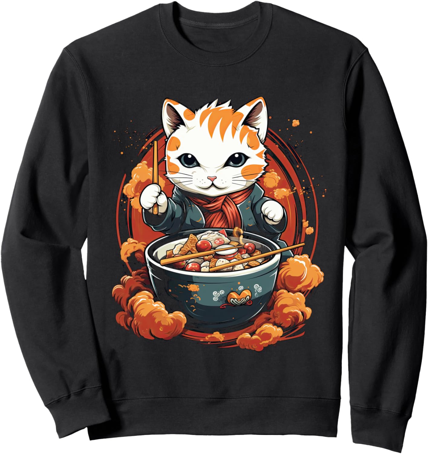 

Толстовка с изображением кота, рамена и лапши быстрого приготовления в японском аниме «Риверсайд» Japanese Ramen Eating Animal Design, черный