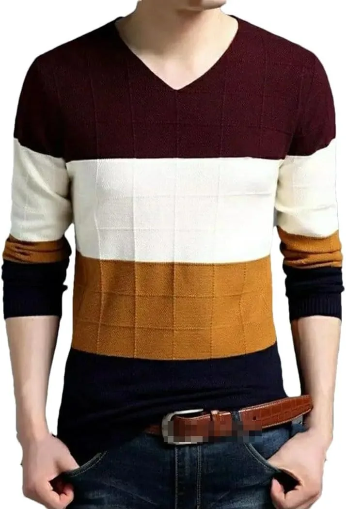 

Vogrtcc мужской повседневный свитер с длинным рукавом и V-образным вырезом, цветной блок, свободный вязаный пуловер для осени и зимы
