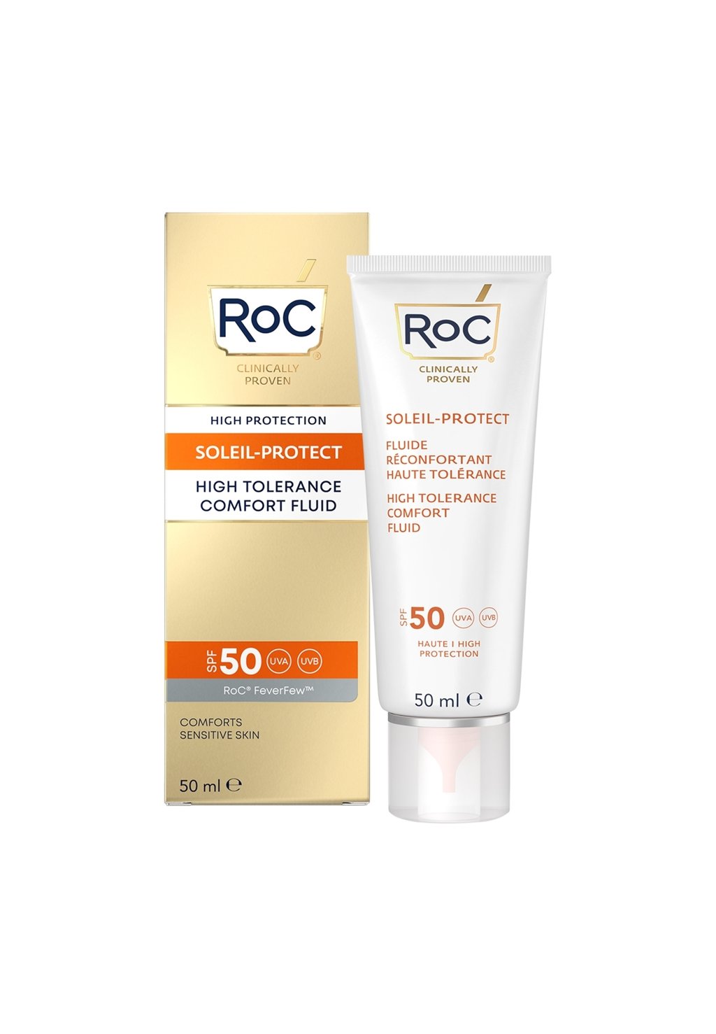 

Защита от солнца ROC SOLEIL-PROTECT HIGH TOLERANCE COMFORT FLUID SPF50+ 50ML Roc Skincare, белый