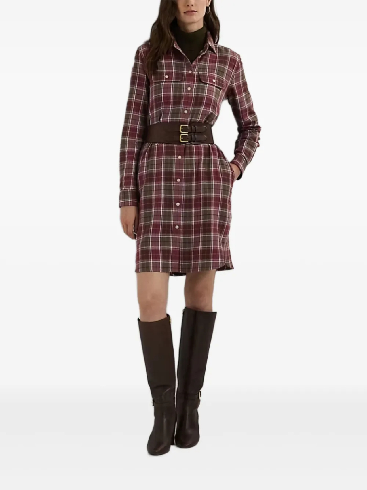 

Платье-рубашка в клетку на пуговицах Lauren Ralph Lauren, красный