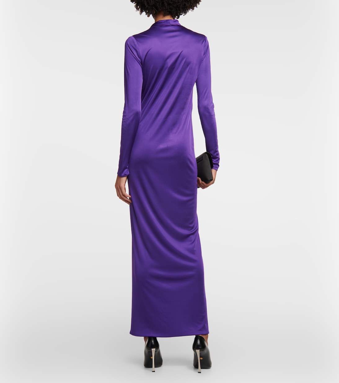 Платье из атласа с драпировкой и воротником-хомутиком Versace, Bright Dark Orchid — фото 3