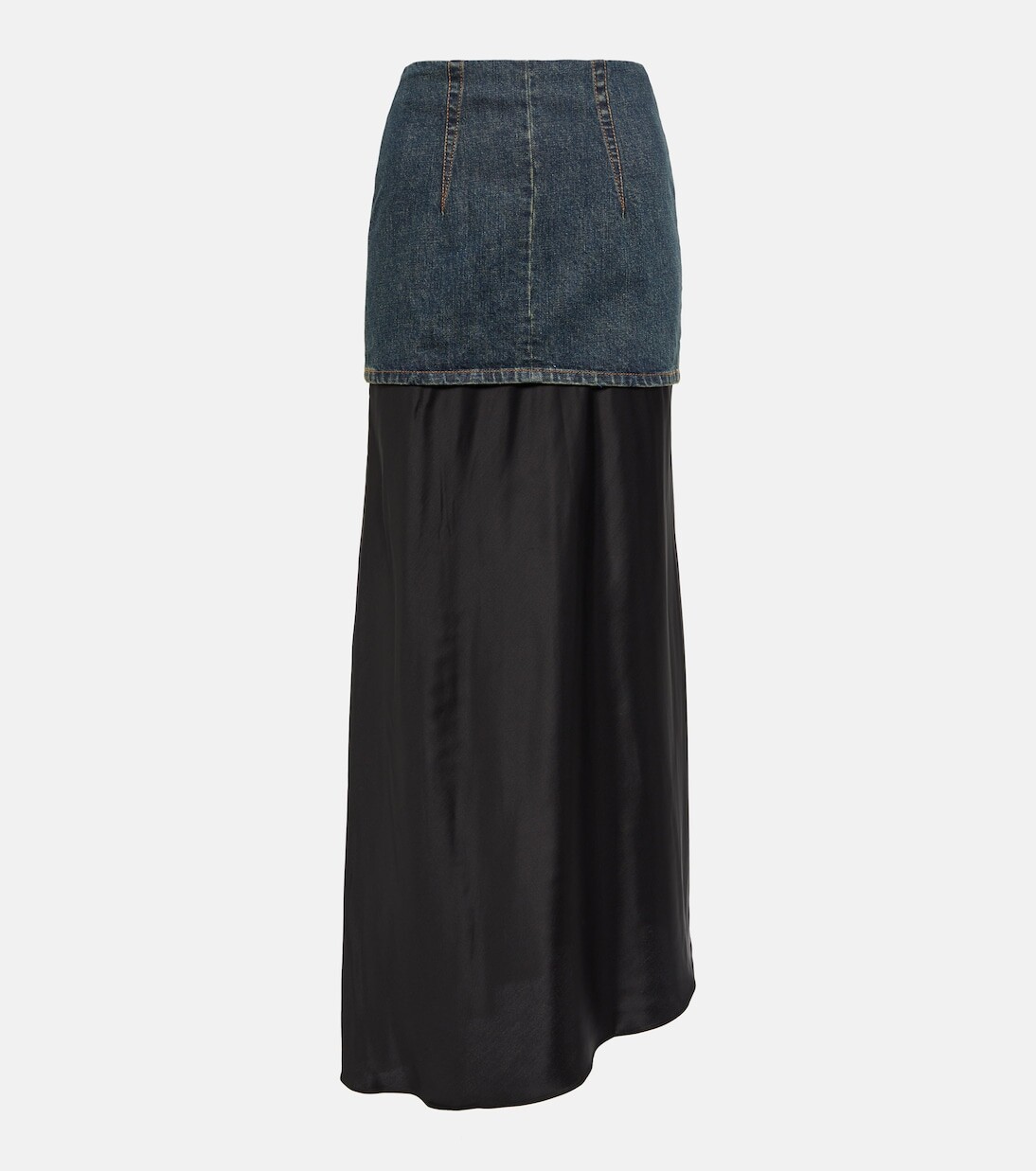 

Асимметричная юбка макси из денима и атласа Mm6 Maison Margiela, черный