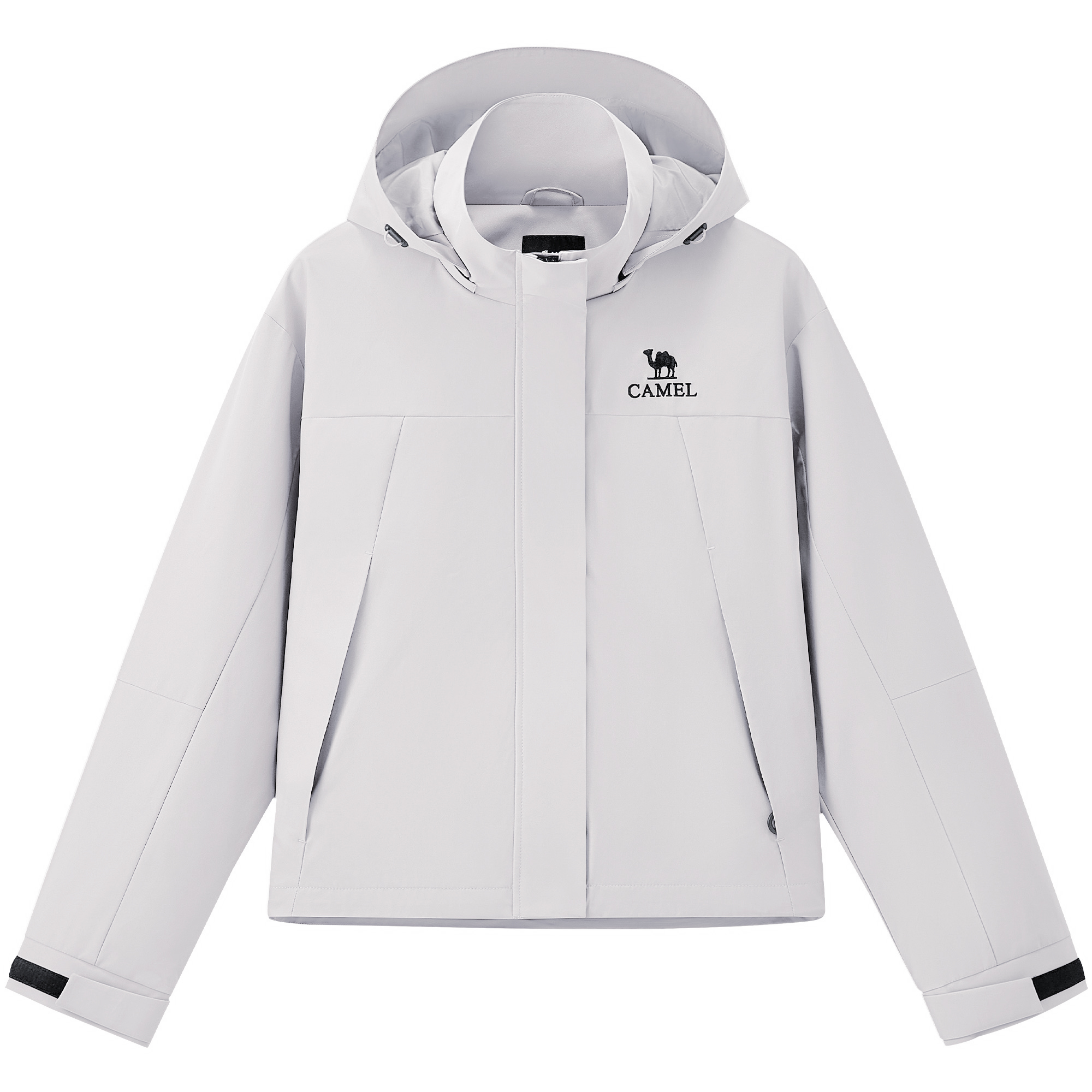 

Куртка и пальто для походов и велоспорта с защитой от истирания, ветронепроницаемые, с отстегивающимся капюшоном, водоотталкивающие, слегка свободного кроя CAMEL, glacier серый