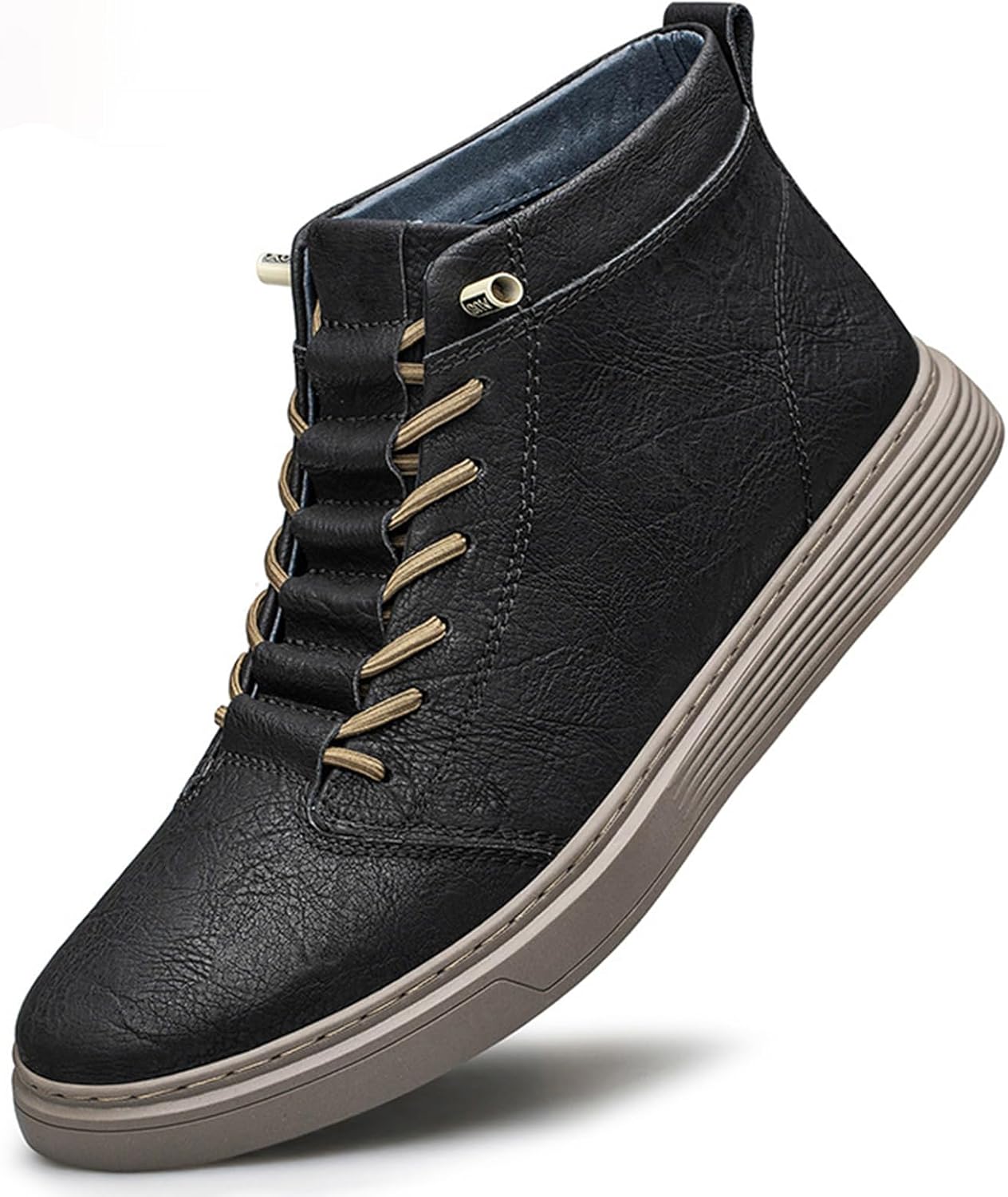 

Мужские высокие кожаные с тиснением кеды на плоской подошве, осенние, с плюшевой подкладкой, удобные, теплые, плоская противоскользящая подошва, шнуровка, чукка-ботинки, простой модный стиль, для прогулок и спорта Nvbuke, черный