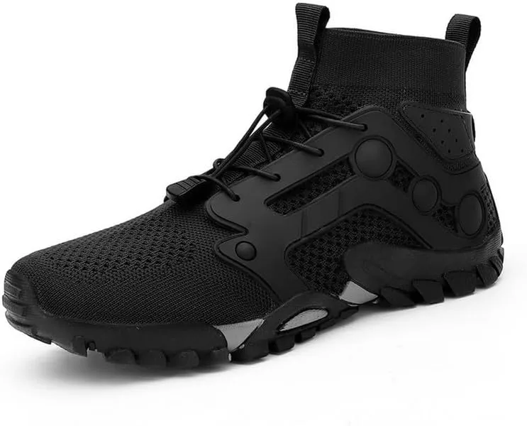 

Мужские водонепроницаемые кроссовки с высоким верхом, дышащие походные обувь, быстро сохнущие спортивные аква-куна обувь, противоскользящие для ходьбы и рыбалки DHOVOR, черный
