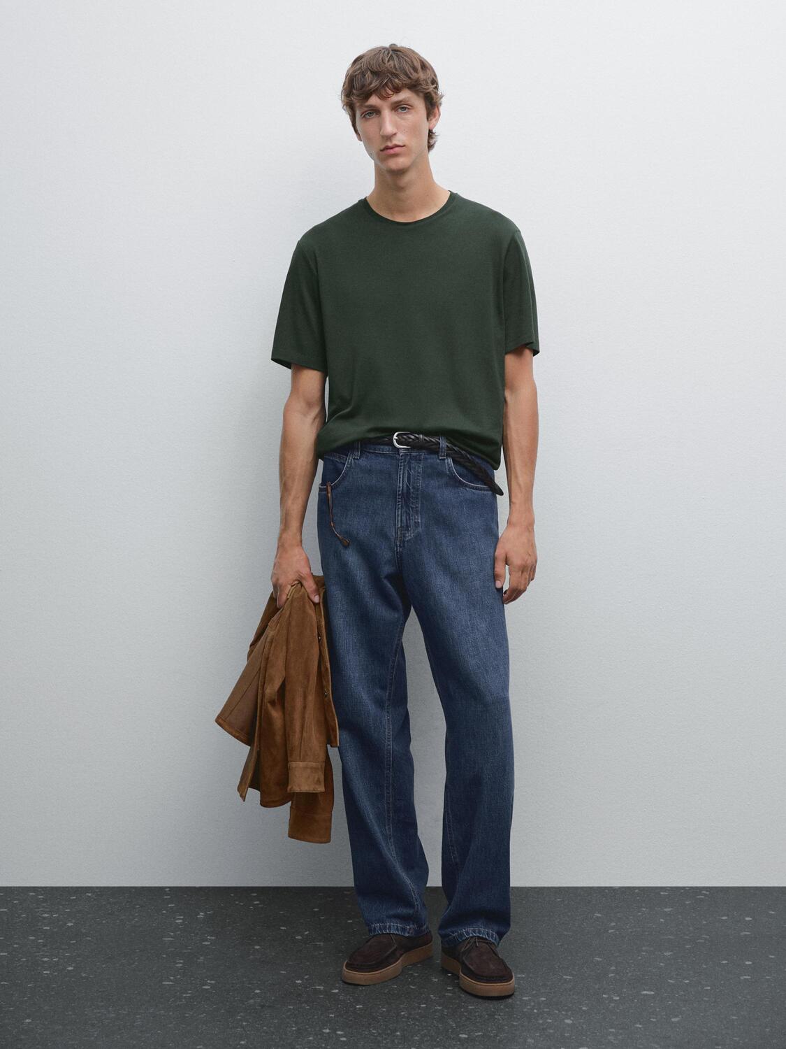 

Футболка с короткими рукавами из хлопковой смеси Massimo Dutti, Bottle