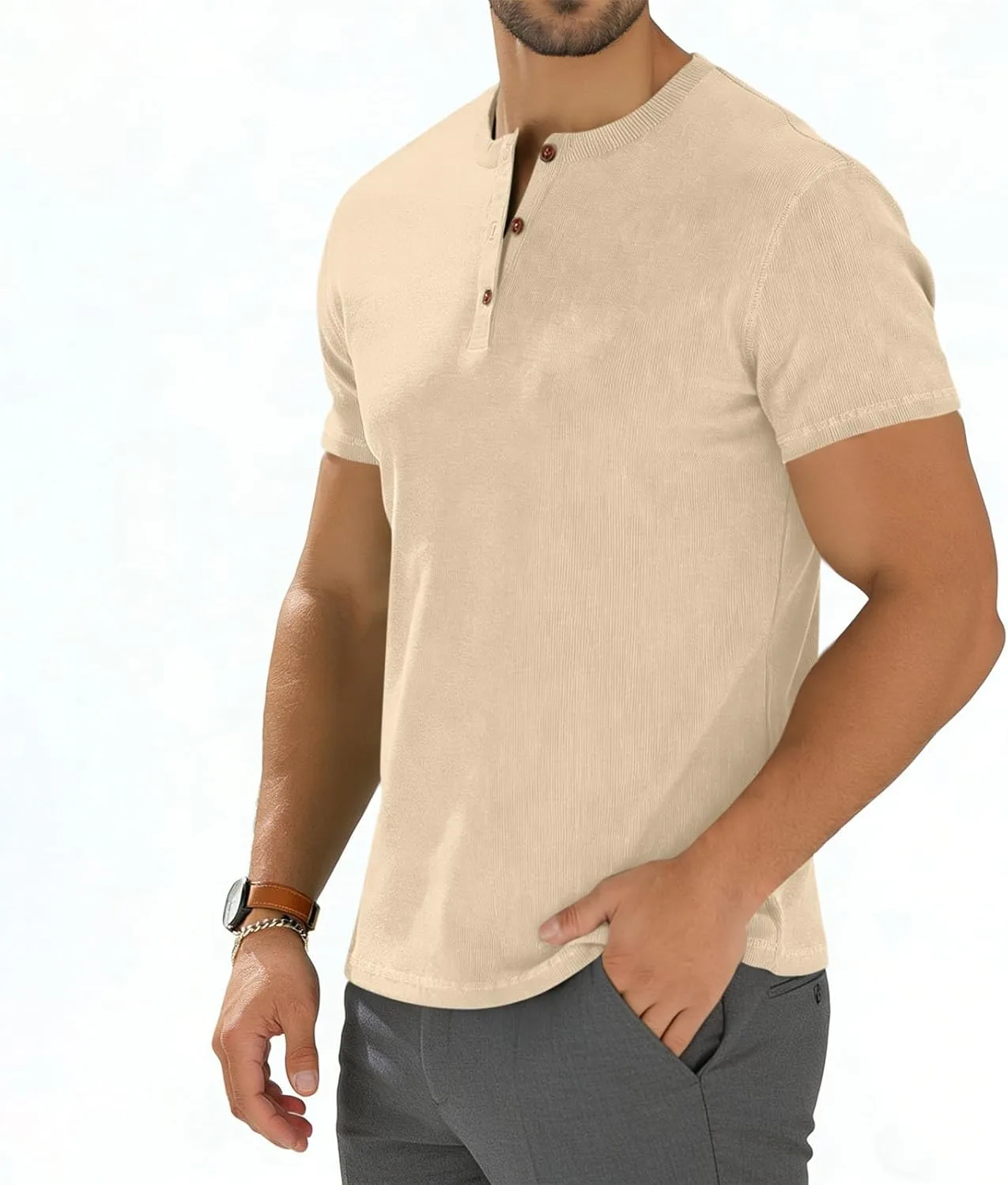 Мужская футболка Henley с коротким рукавом Slim Fit — фото 4