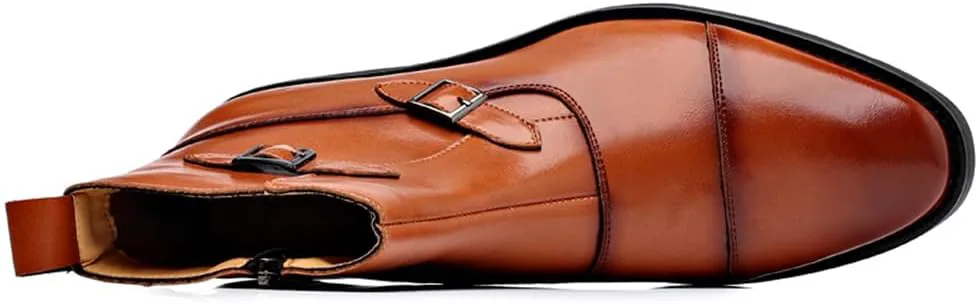 Мужские классические кожаные ботинки на боковой молнии Ботинки Chelsea Boots Chukka Slip-On с заостренным носком, модное деловое платье на низком каблуке Ботинки Chelsea Abborora, коричневый — фото 4