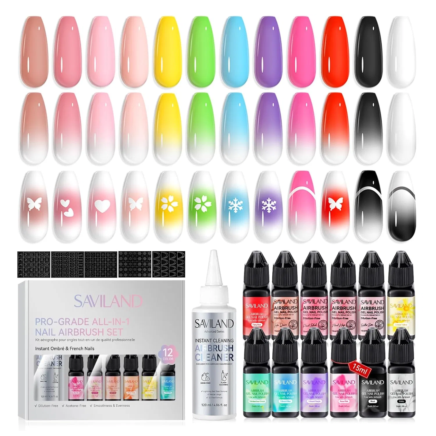 Набор гель-лаков для аэрографа «Advanced All-in-1» от SAVILAND Saviland, Set Of 12 Pieces
