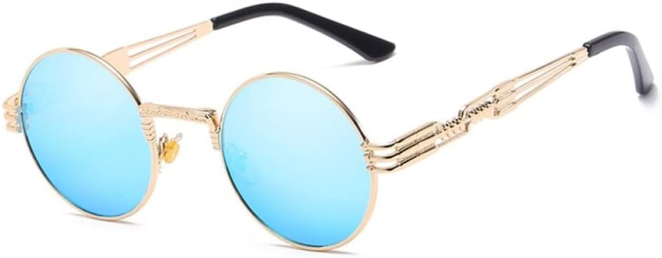 

Ретро-стимпанк круглые металлические солнцезащитные очки для мужчин и женщин с двойными пружинными дужками, цветные, с защитой от УФ-излучения UV400 LANGSER, N13 Gold Iceblue