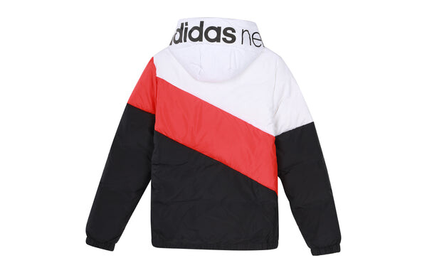Пуховик adidas neo Contrast Color Stitching Sports Stay Warm White hooded down Jacket Colorblock, белый — фото 2
