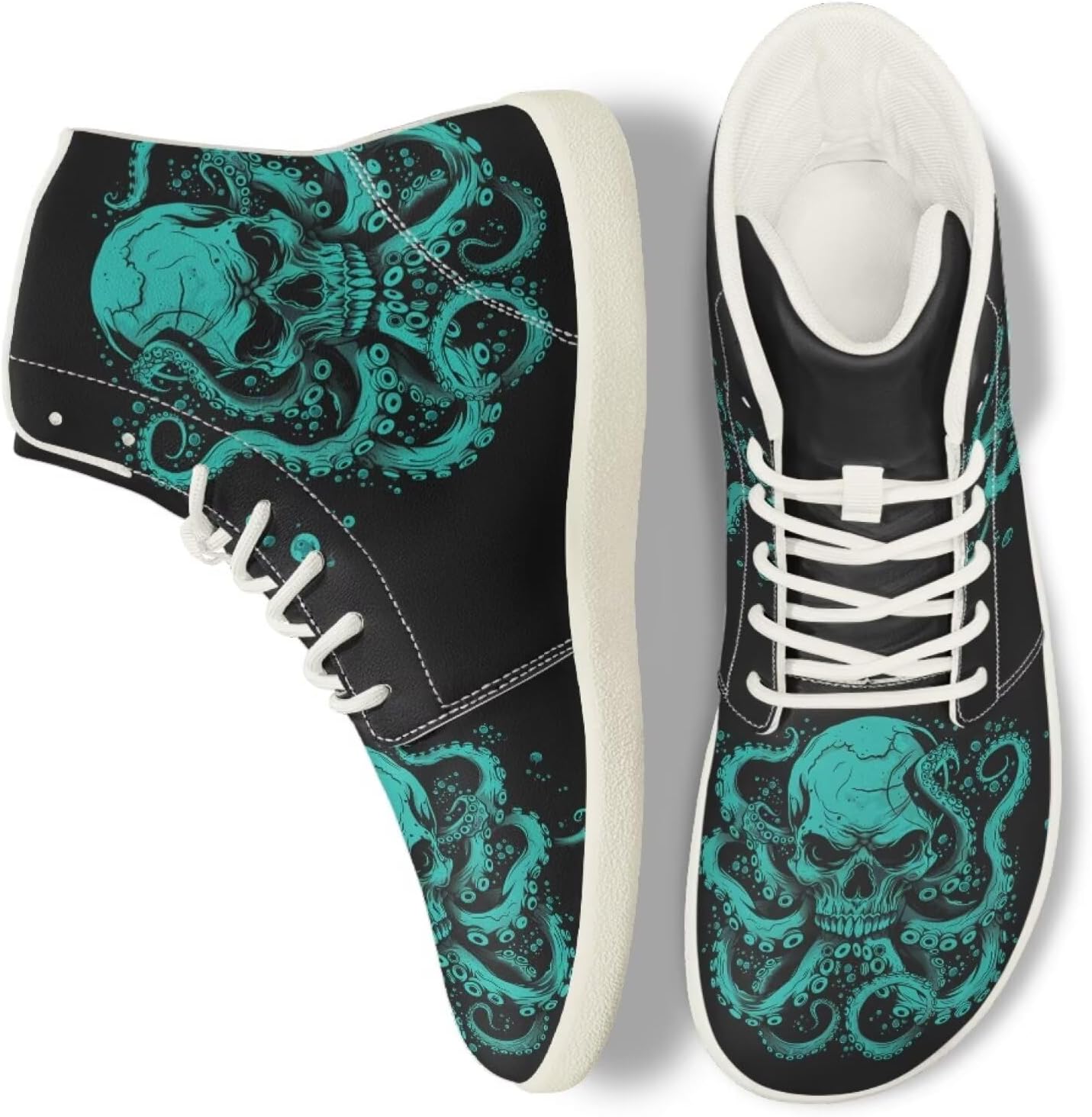 

Женские и мужские кроссовки с черепом, беговые, слипоны, рабочие, высокие, для ходьбы, тенниса, спортивные Ecaestolph, Blue Skull Octopus Art Design