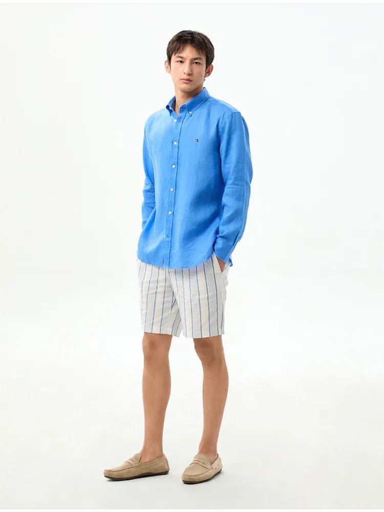 Рубашка с длинным рукавом из льна, Premium Linen TOMMY HILFIGER, Blue — фото 2