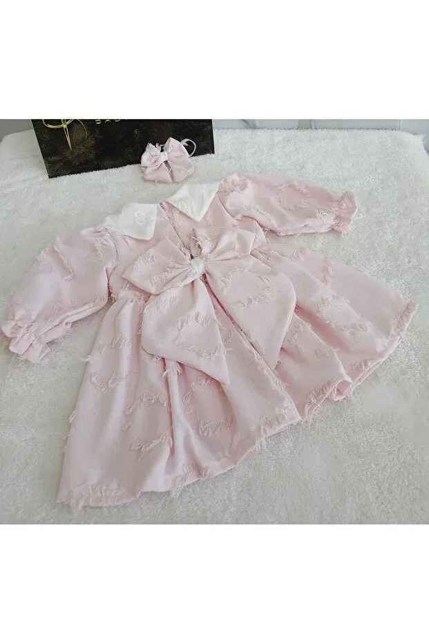 Детское платье для девочек с длинным рукавом Fishtail collar dress Elwirababyboutiqe, Pink — фото 2