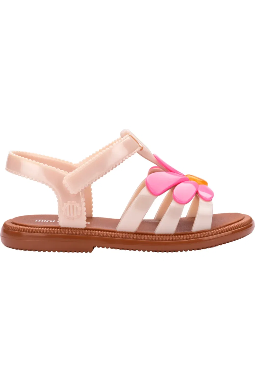 Сандалии детские с цветочными аппликациями Hip Bloomy Jelly Mini Melissa, коричневый/розовый — фото 2