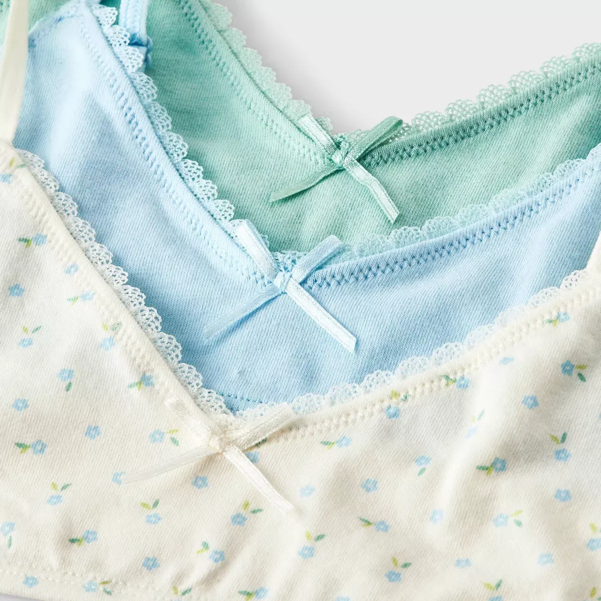 Детский комплект стартовых бюстгальтеров с кружевной отделкой 3 шт KIDS SOCKS/PACKAGED UNDERWEAR, Blue — фото 3