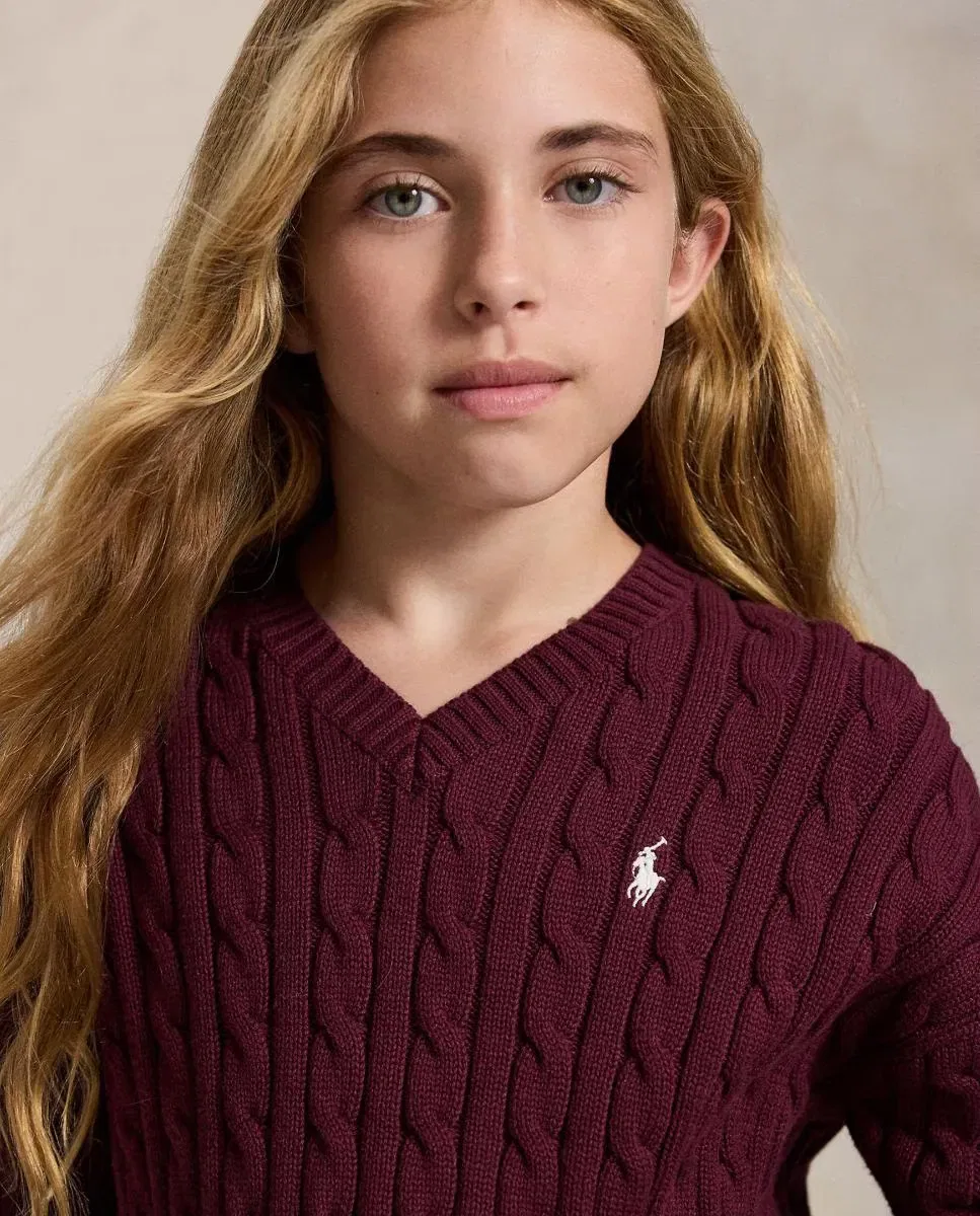 Детский джемпер с воротником-поло для девочек Polo Ralph Lauren, Бургунди — фото 3