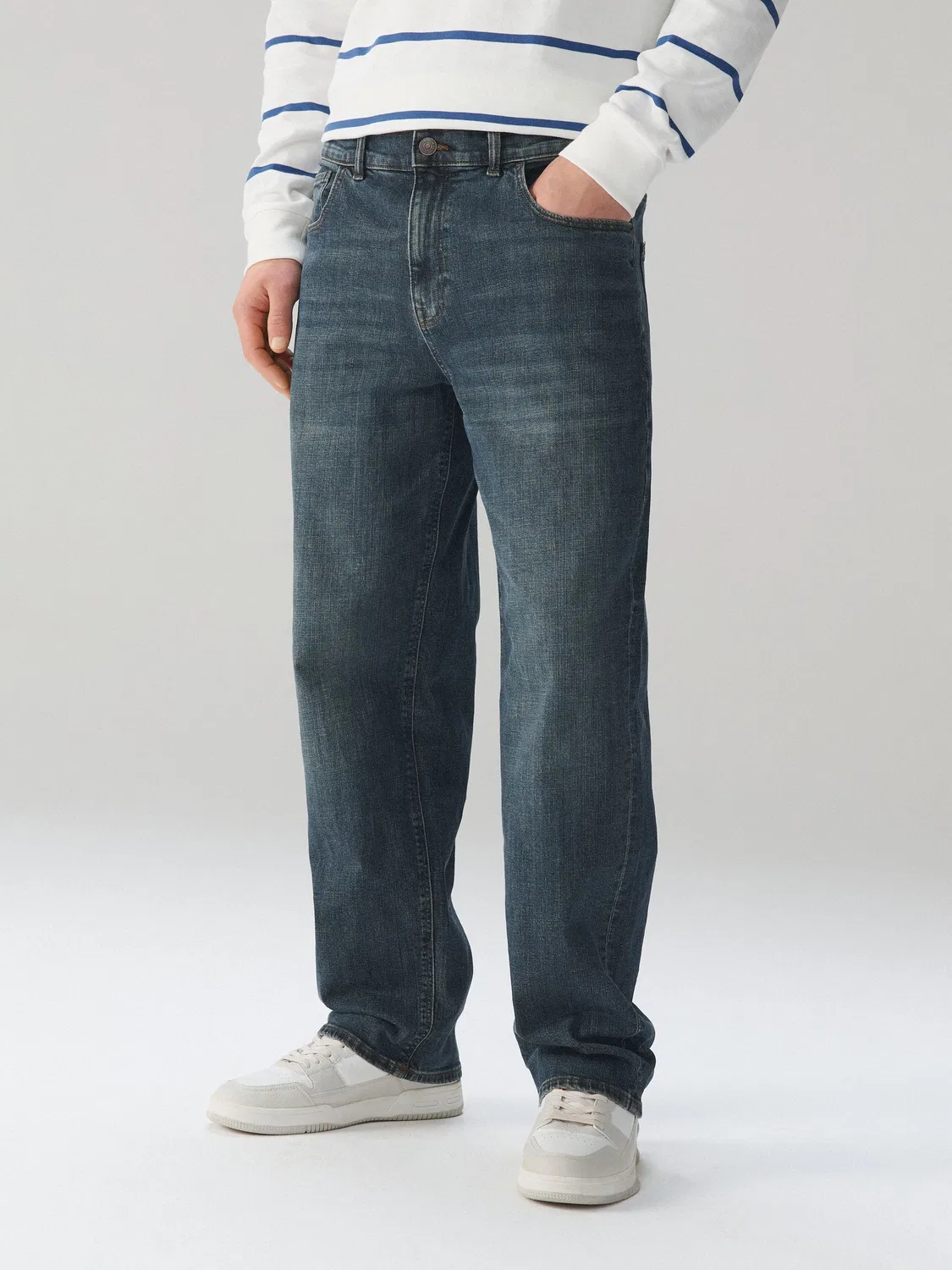 Джинсы Relaxed Fit с вытяжкой Next, Blue/Green Tint Crosshatch
