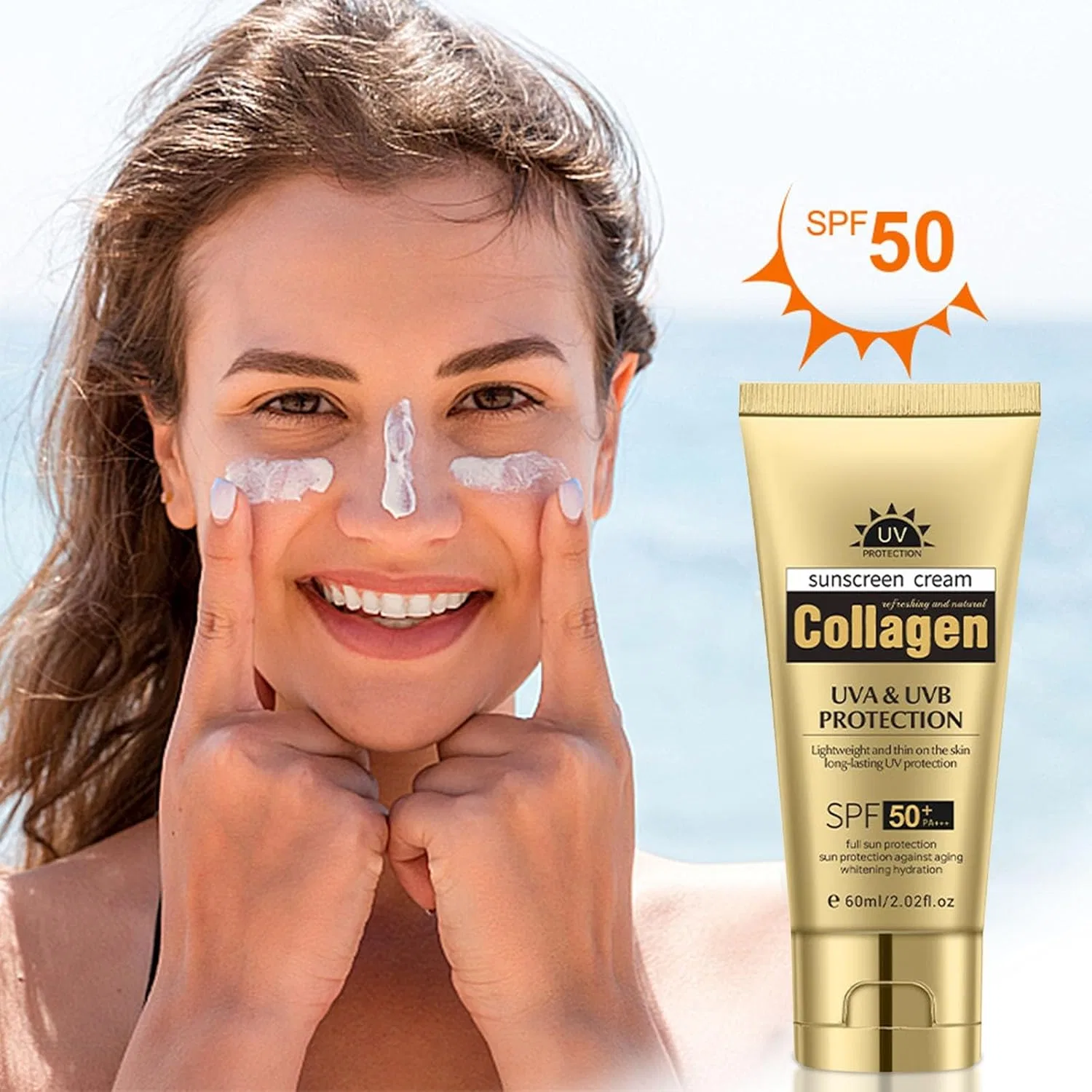Солнцезащитный крем SPF 50+ с коллагеном, увлажняющий, 60 мл, RadiantRe, 2 шт — фото 2