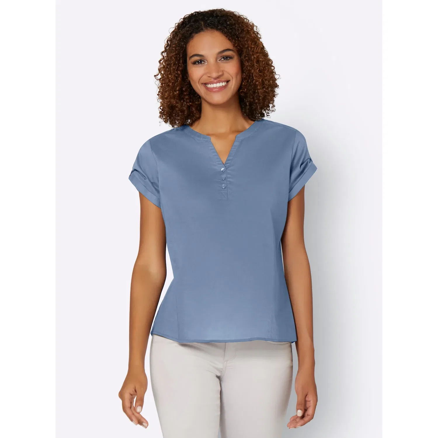 Женская блуза с V-образным вырезом Casual Looks, Blue Stone Washed
