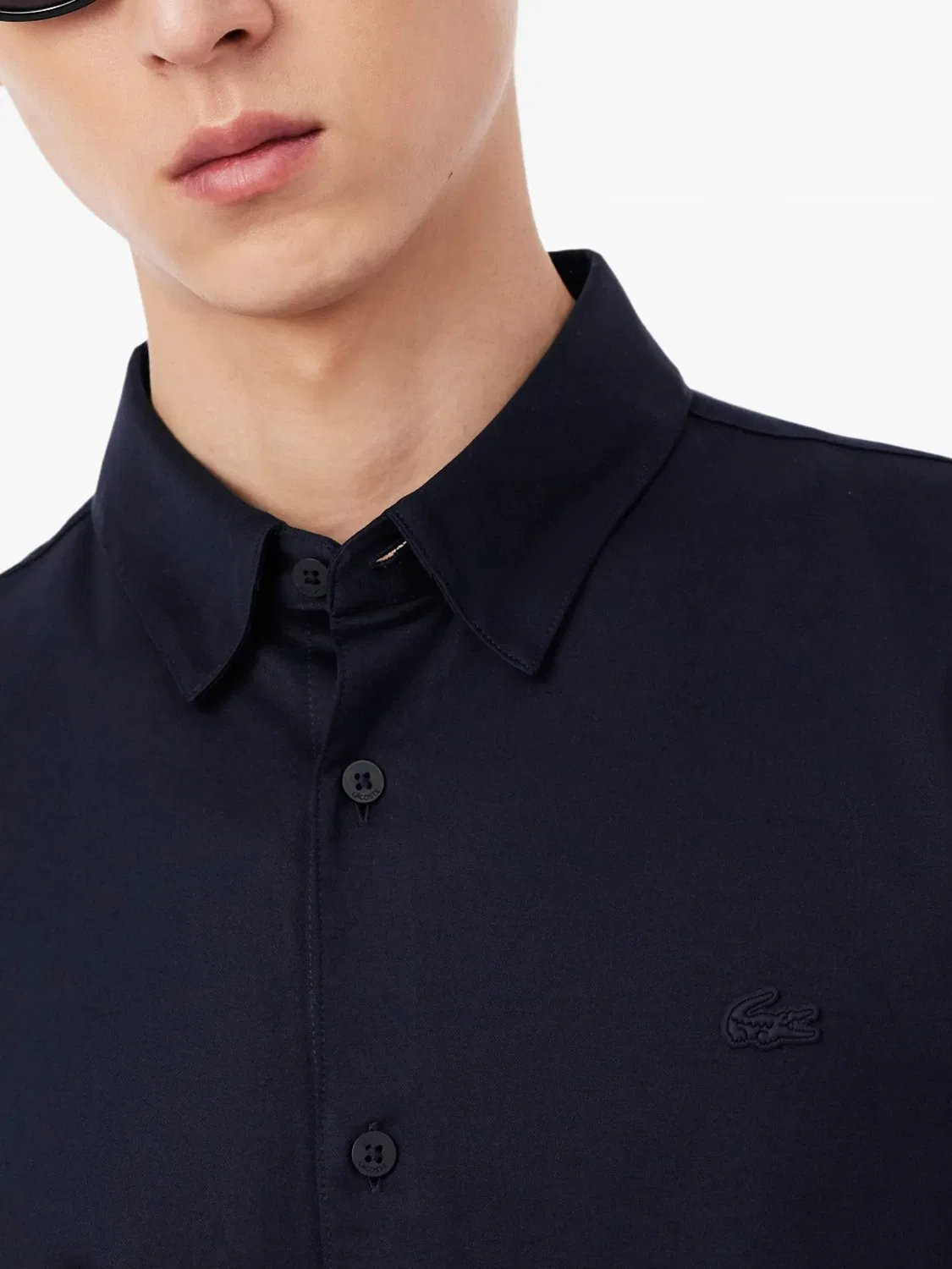 Рубашка с длинным рукавом приталенная синяя Lacoste, синий — фото 2