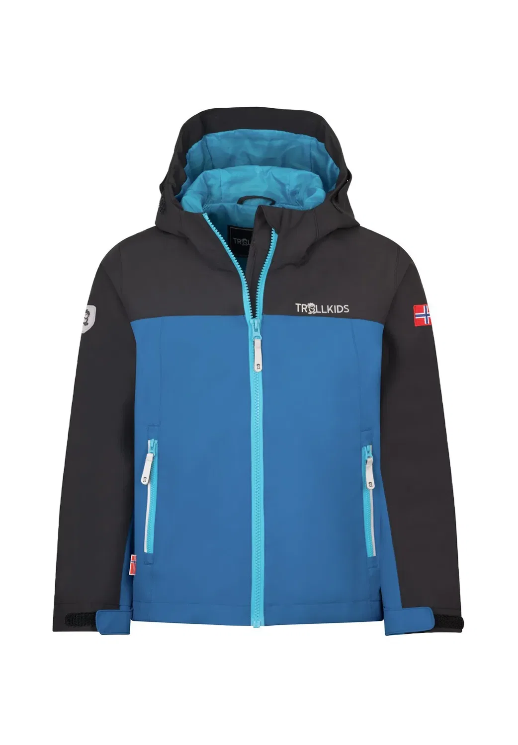 Детская куртка для телемарка - куртка для активного отдыха Trollkids, Alpine Blue/Black/Pool Blue