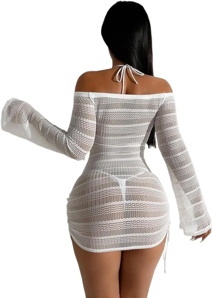 Женское пляжное платье-накидка с открытыми плечами, White