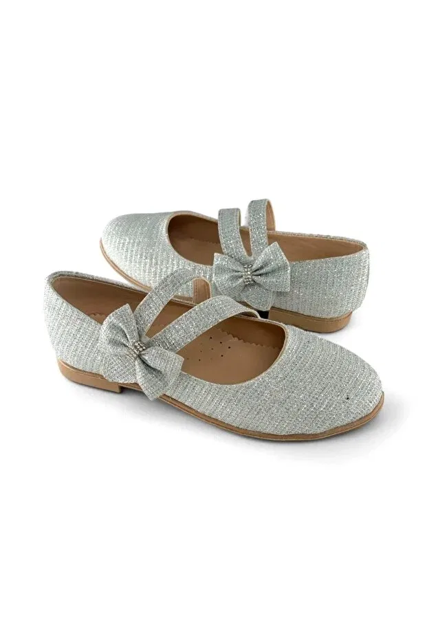Детские балетки для девочек с принтом Side bow Izmir Bdk Butik, Silver — фото 2
